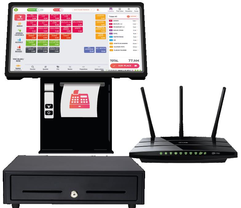 Promo Pack 3 resto : Tablet Android (11)28cm diagonale + frame métallique - tiroir caisse 41cm - router wifi - 1 ticket printer  