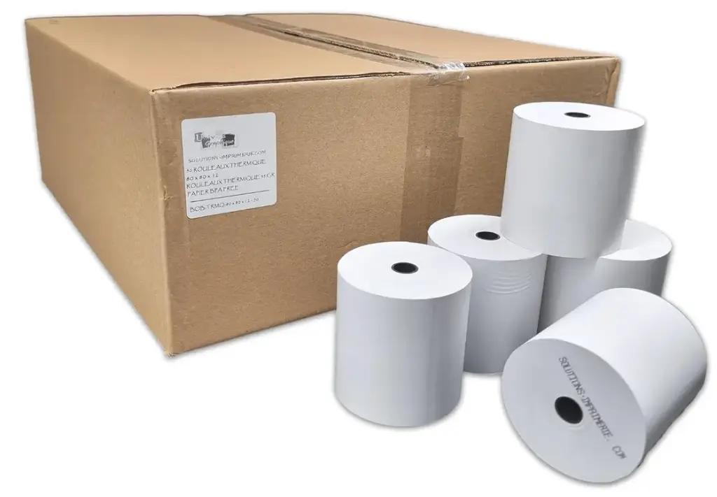 CAISSE ROULEAUX PAPIER THERMIQUE 80/80/12 75M/ROUL. 50G (50PC/BOITE)
