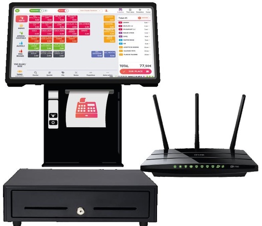 Promo Pack 3 resto : Tablet Android (11)28cm diagonale + frame métallique - tiroir caisse 41cm - router wifi - 1 ticket printer  